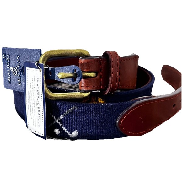 Smathers & Branson Golf Clubs Needlepoint Belt 38 Hand-Stitched Leather NWT - Picture 3 of 16
